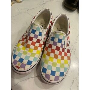 Vans Classic Slip On Rainbow Checkerboard Multi Color Sneakers Womens 7 Mens 5.5